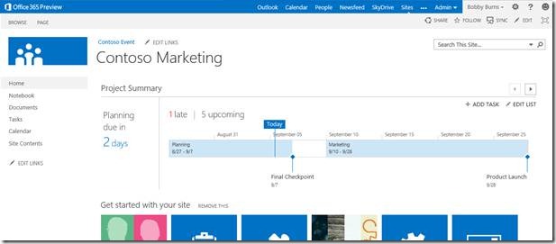 Office 365 preview home page