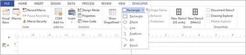 Word document developer menu banner is displayed with the "rectangle" dropdown menu displayed