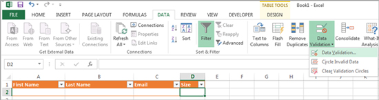 Data Validation button