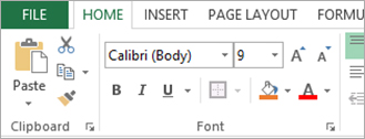 Text formatting menu of the home tab in Excel