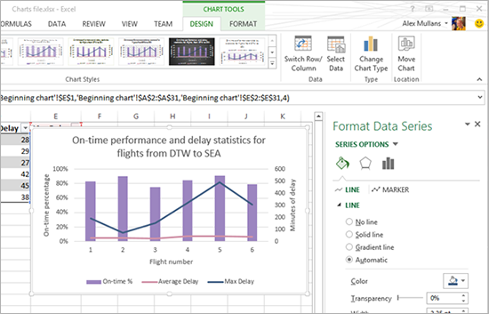 Bar graph with format data series menu open