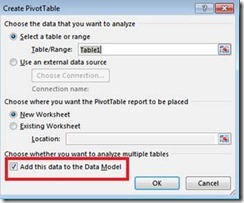 Create PivotTable popup window