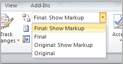 Display for Review drop-down list on ribbon.