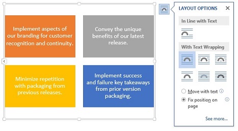 Screenshot of SmartArt with its Layout Options call-out open
