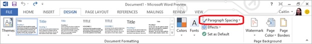 Paragraph spacing Screenshot of the design tab with the paragraph spacing button highlighted