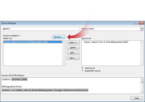 Browse button in the Source Manager dialog box Browse button in the Source Manager dialog box