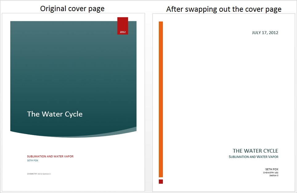 After swapping out the cover page