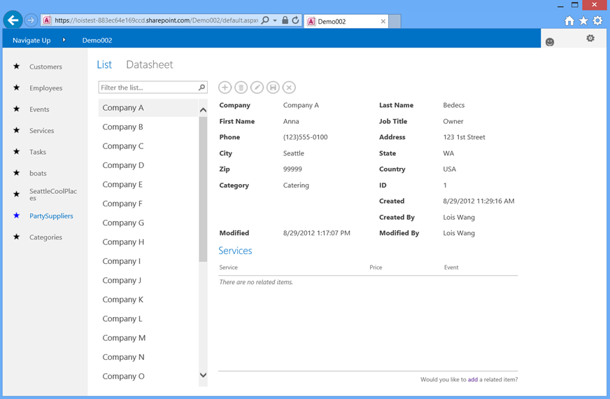 Access automatically creates List and Datasheet views to display the data in linked SharePoint lists.