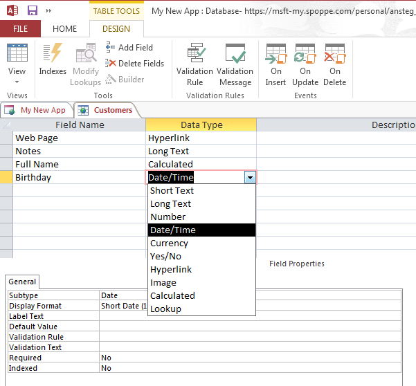 Add a birthday field to the Customers table. Add a birthday field to the Customers table.