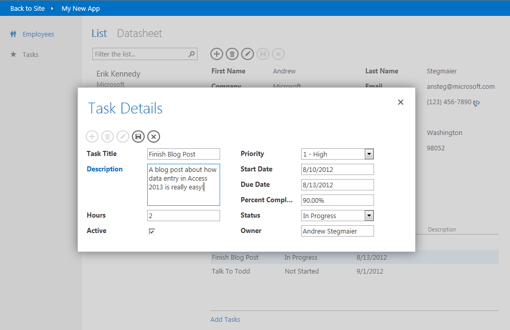 Click on a related Task to see and edit its details. Click on a related Task to see and edit its details.