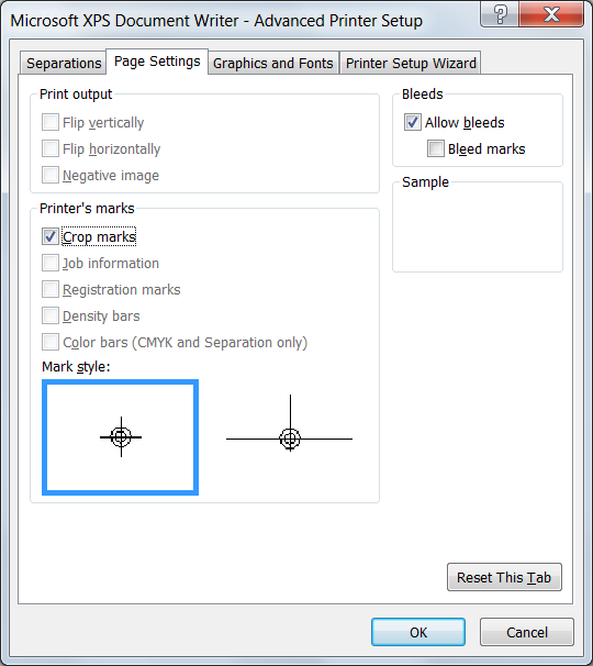 Advanced Printer Setup dialog box