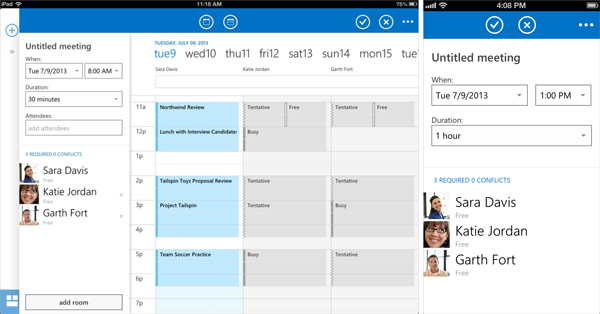 Setting a meeting time in outlook calendar