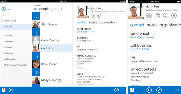 outlook contacts page
