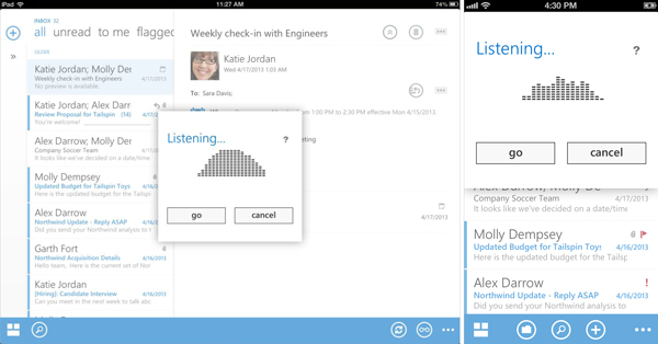 a "listening" pop-up is displayed on the screen