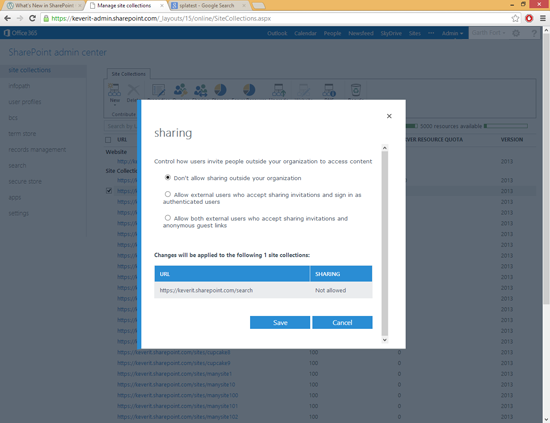 Three levels of external sharing