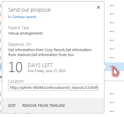 Example of a timeline event details card