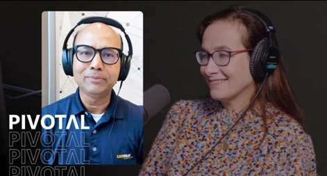 A graphic from the Pivotal podcast with Hayete Gallot interviewing Shamim Mohammad.