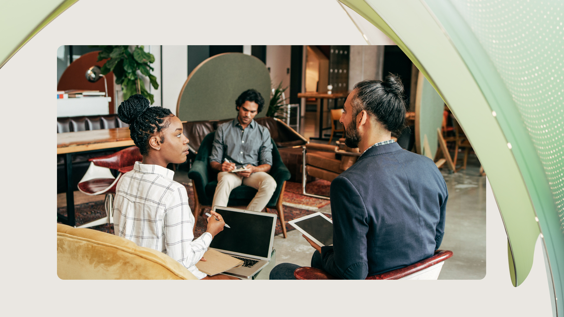 A decorative image of an AI committee discussing AI initiatives