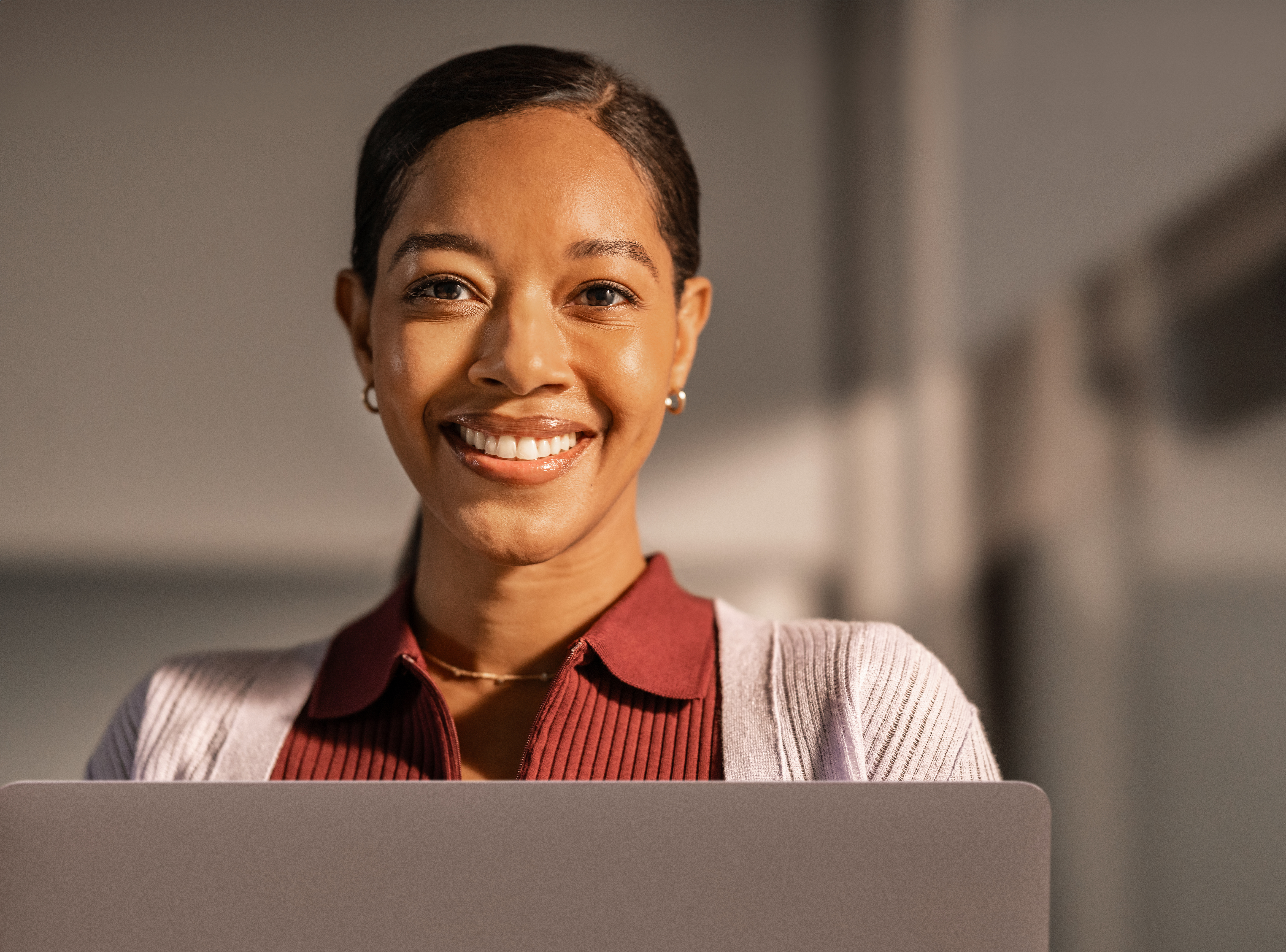 A woman smiling at the camera