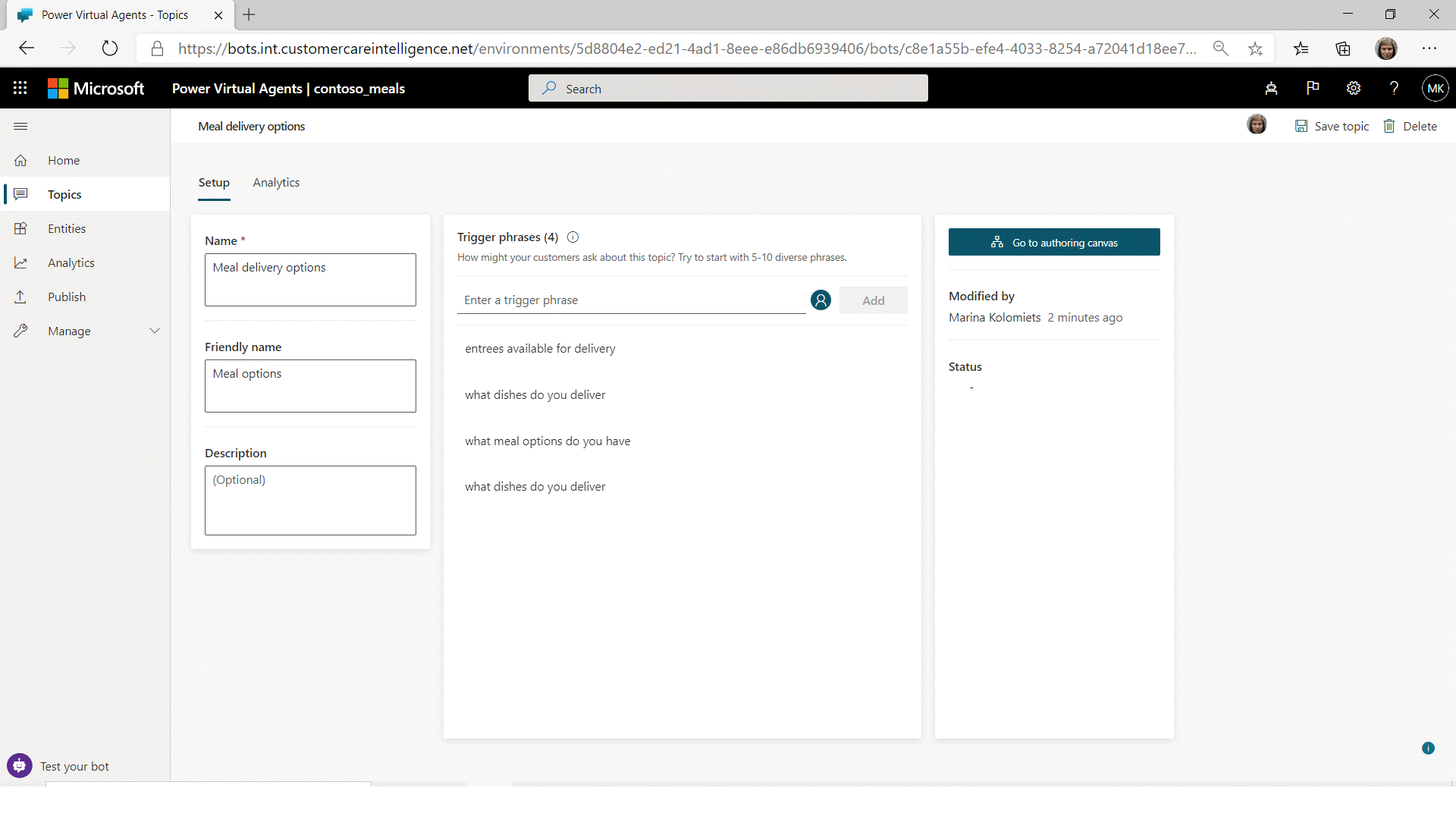 Figure 2. Bot Framework Composer used in Power Virtual Agents