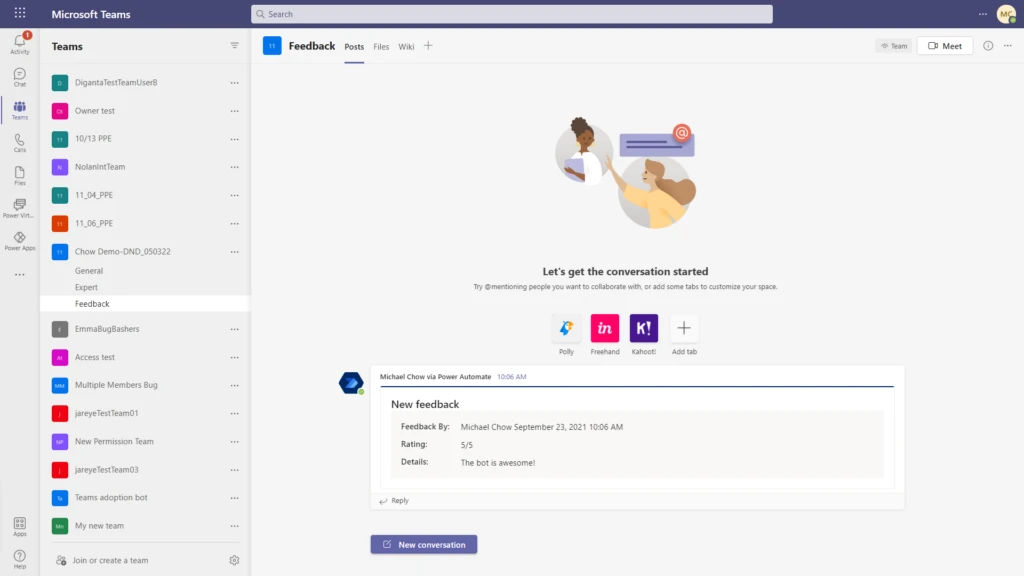 Figure 5 - Employee feedback card in team channel