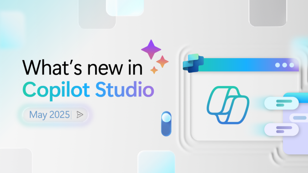 Title card with the words "What's new in Copilot Studio" next to an abstract image of the Copilot Studio icon