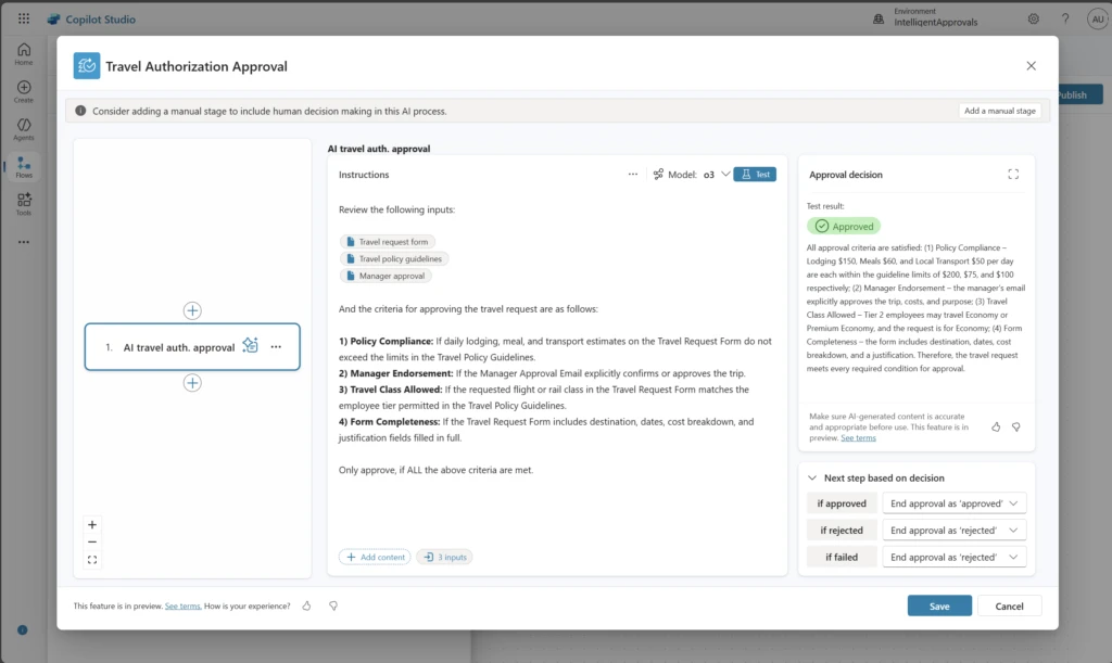 A screenshot of a Travel Authorization approval being approved with AI