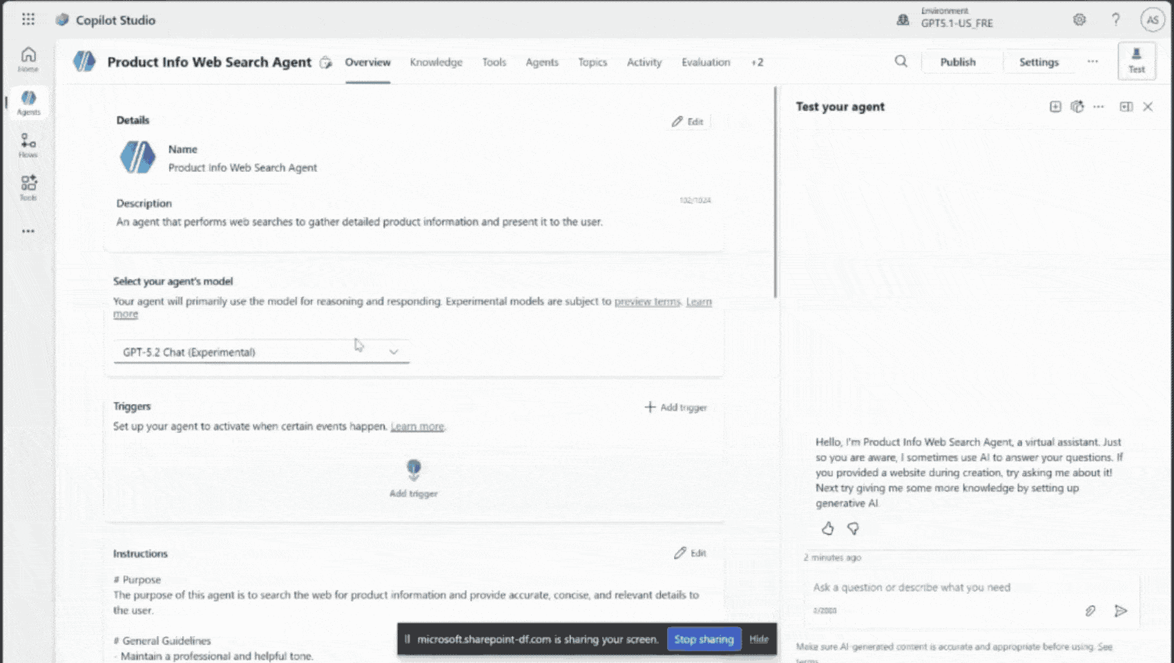 Gif showing how to choose GPT-5.2 models in a Copilot Studio agent