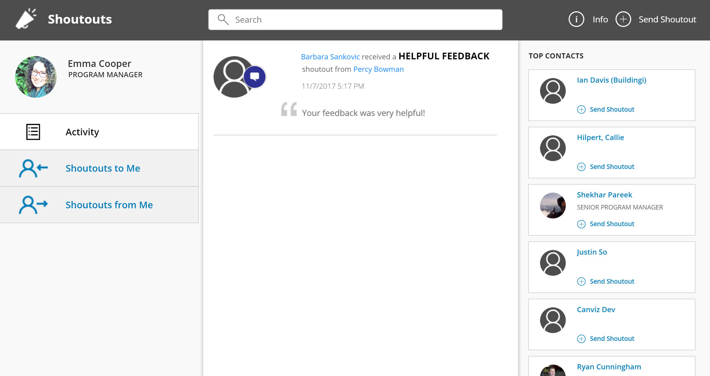 A screenshot from Shoutouts