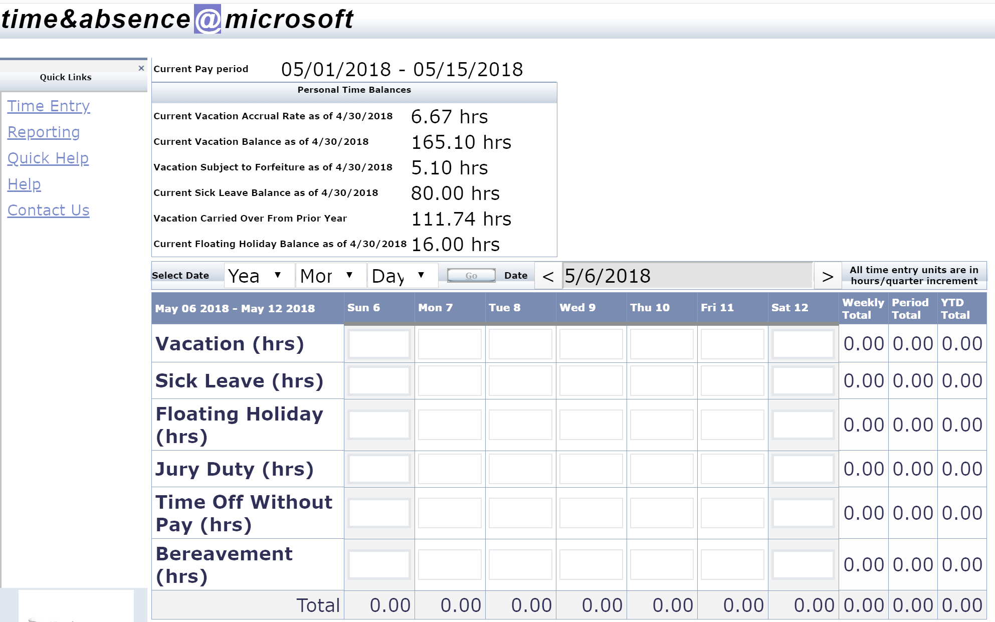 Old Time and Absence Reporting app