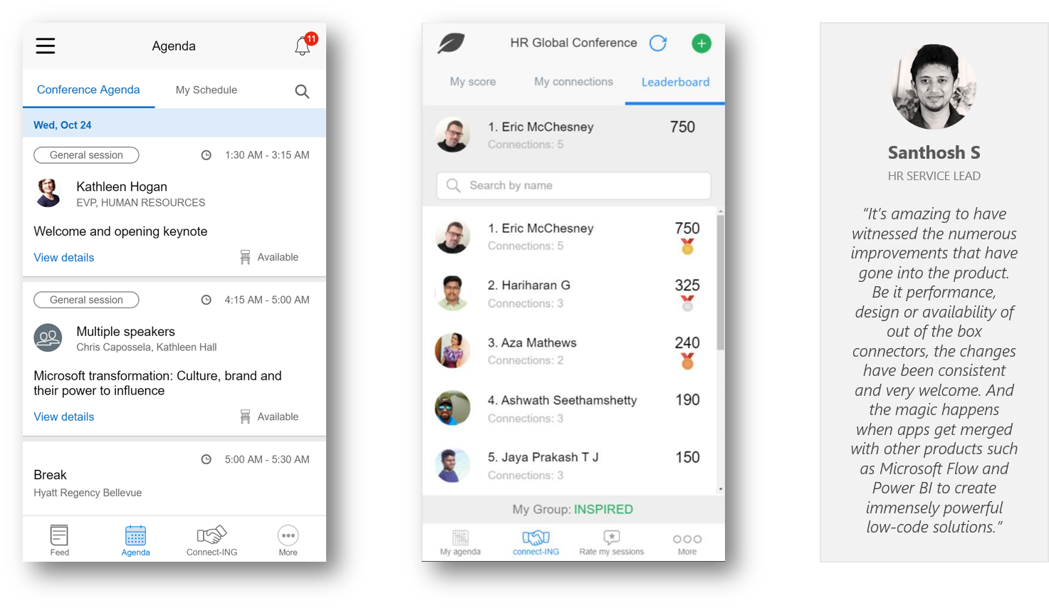 Screenshots of Microsoft Global HR Conference app