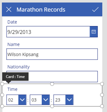 Updated display form for showing time columns using dropdown controls
