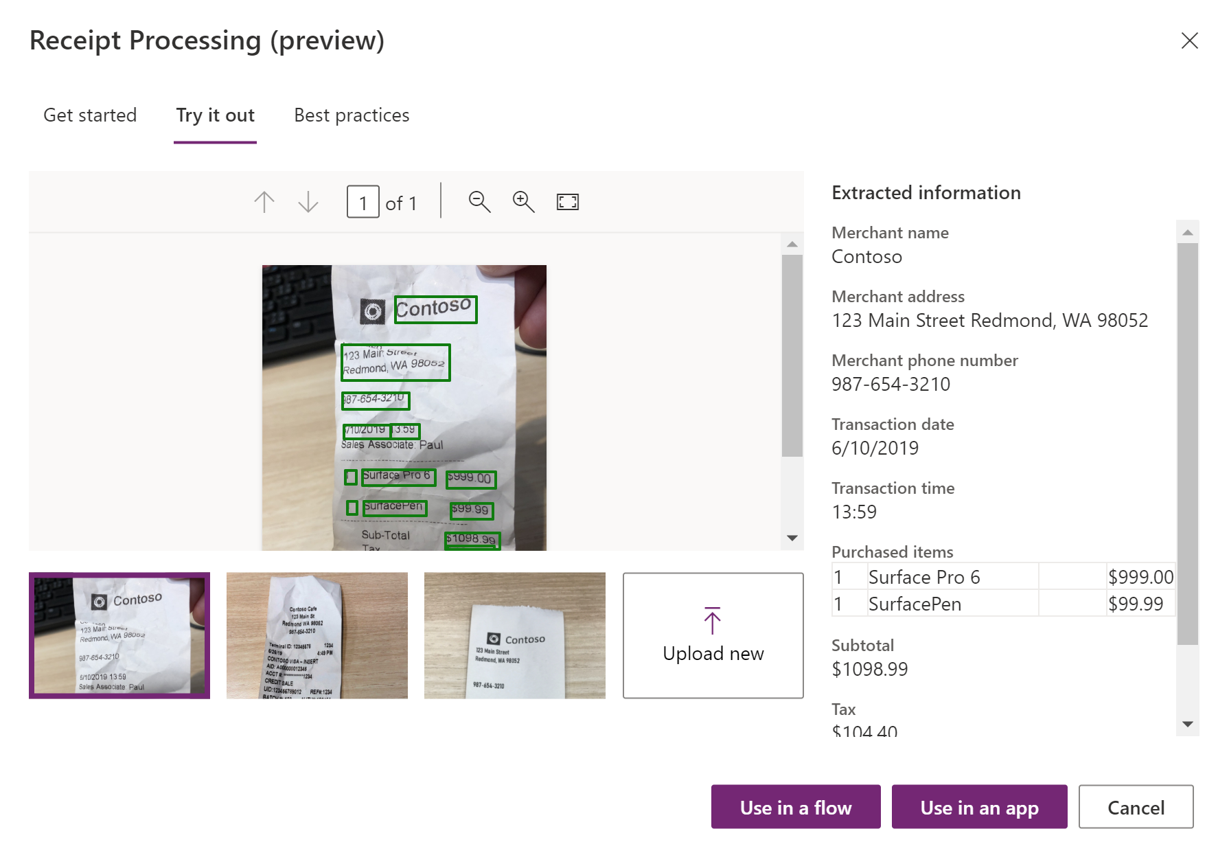 Receipt processing in AI Builder