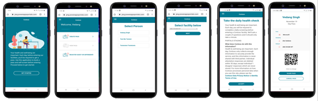 Portal showing home page for a third party and journey to create a day pass