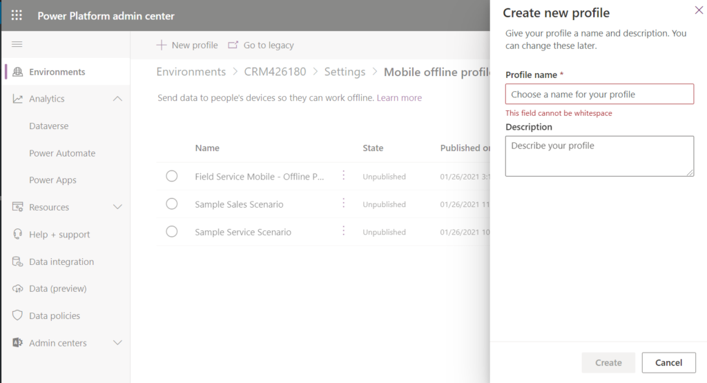 Create new offline profile