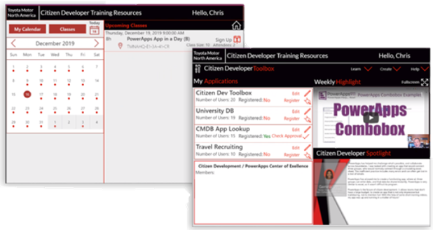 Toyota customer story graphic depicting the Citizen developer training resources for Power Platform governance in their organization.