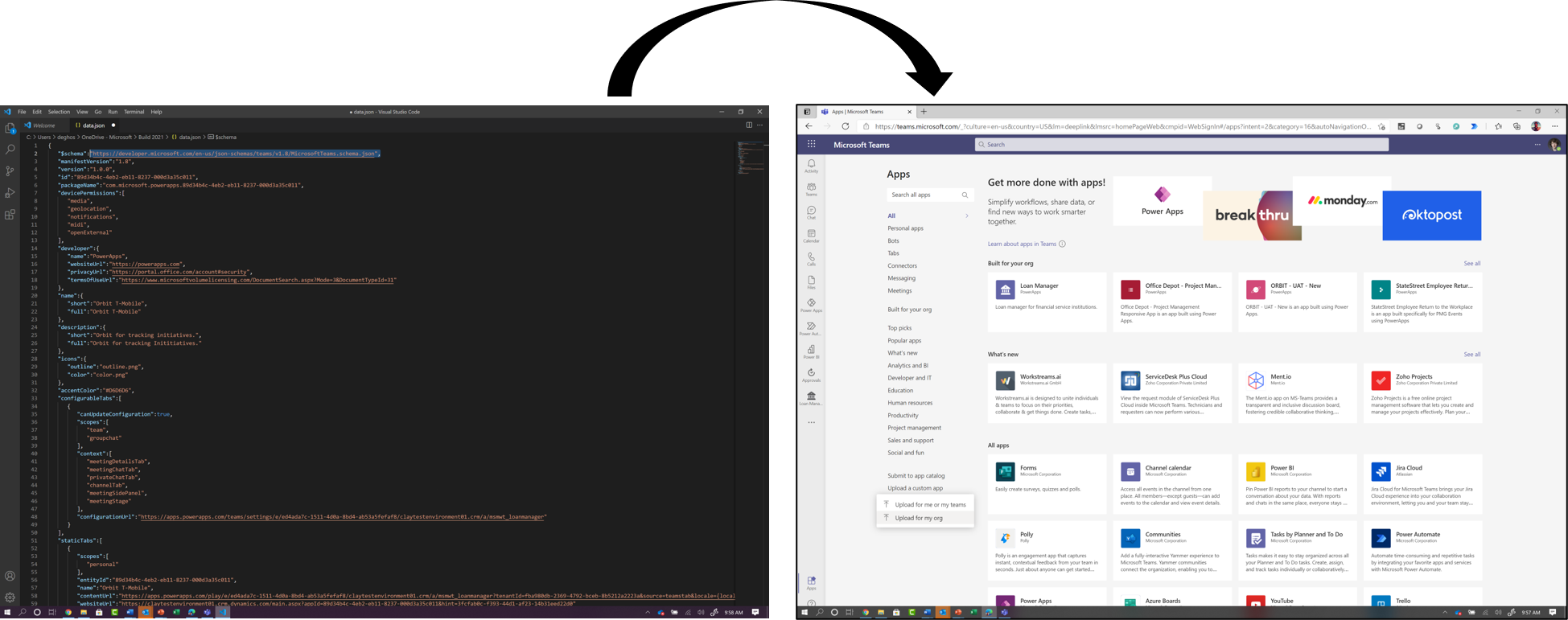 Figure 3. Manifest JSON of application which can be uploaded and shared on Teams to reach a wider audience of users
