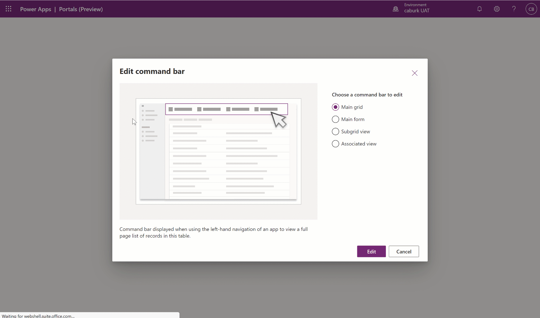 Commanding opening a Custom Page dialog
