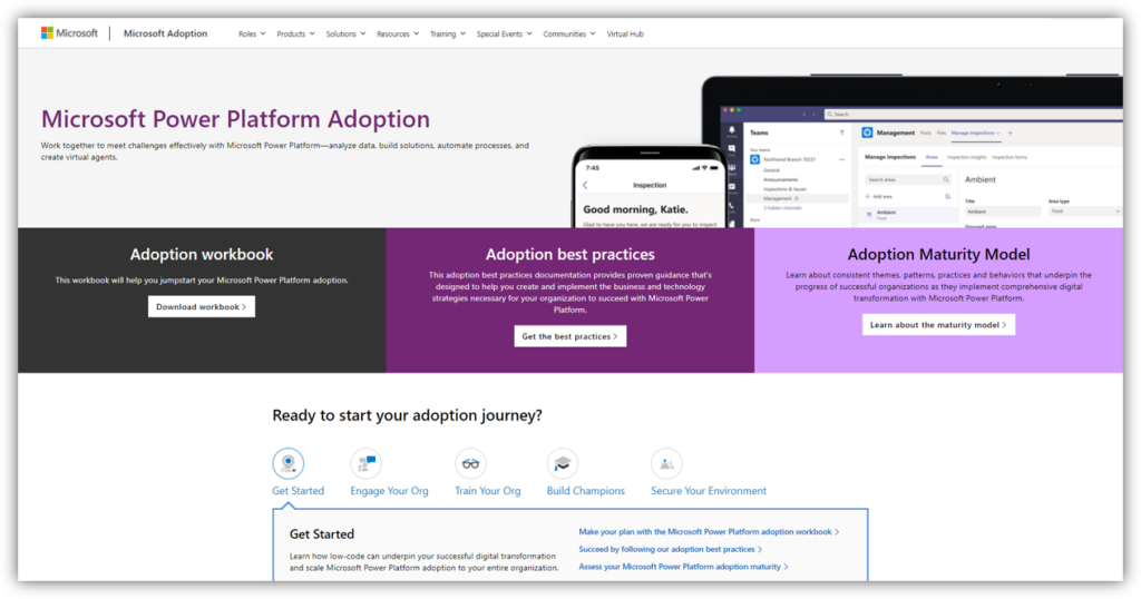 Screenshot of the Power Platform landing page on adoption.microsoft.com