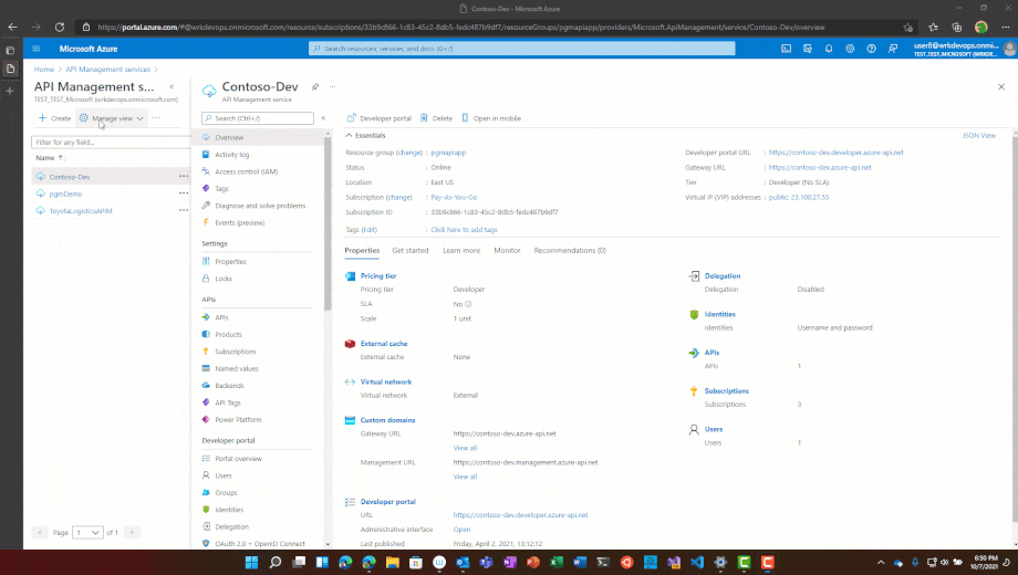 Microsoft Power Platform blade in Azure API Management