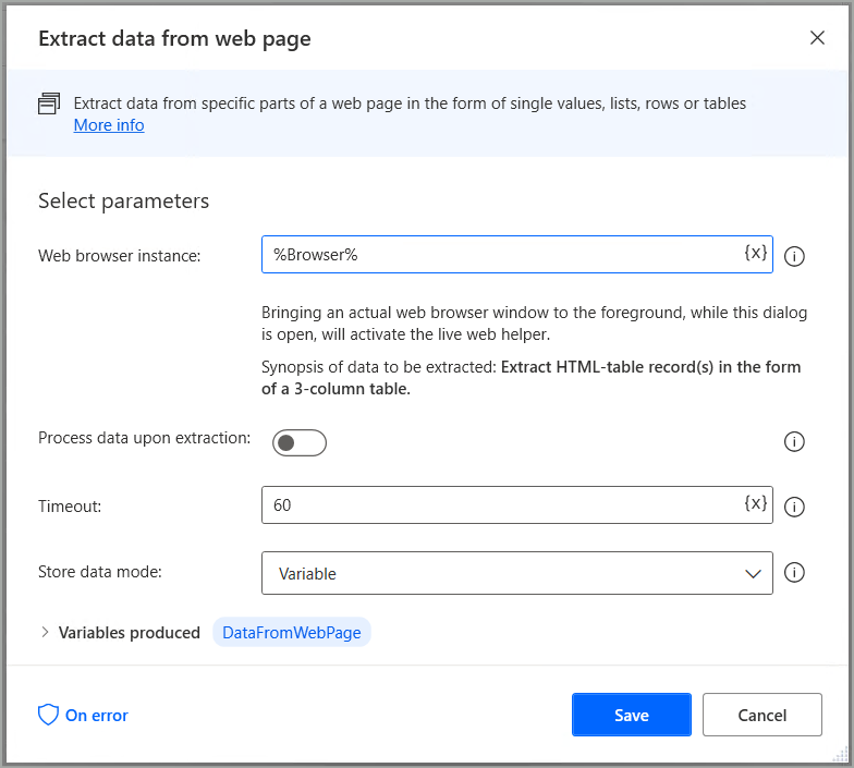 Extract data from web page