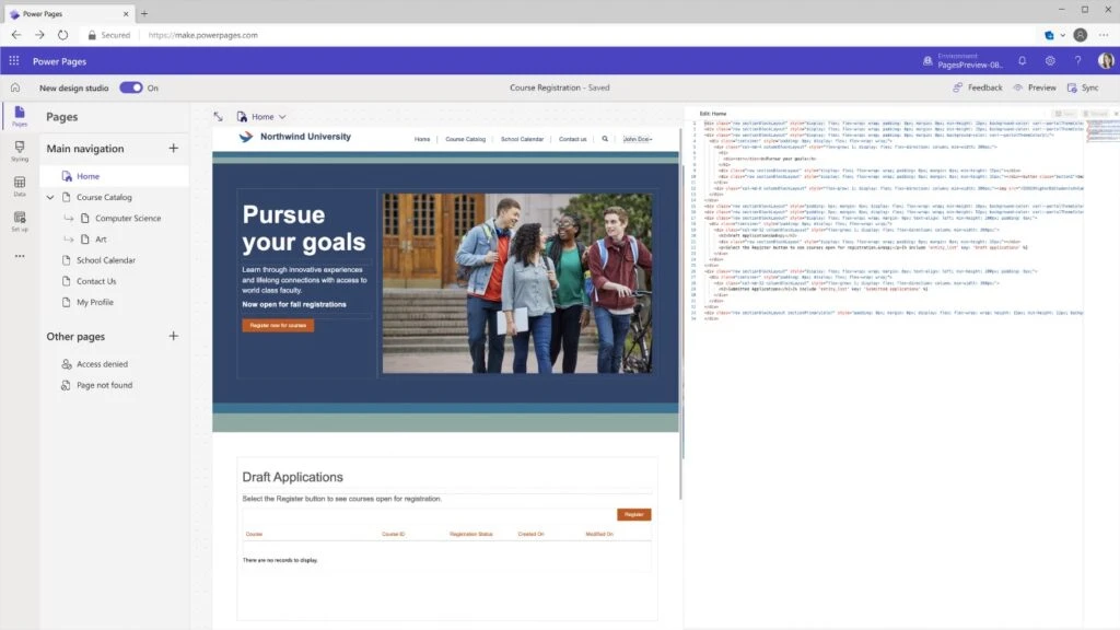 Microsoft Power Pages’ professional developer code first environment.