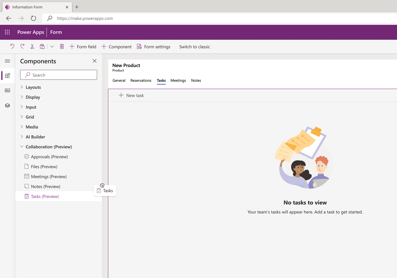 Adding the Tasks control to a Model-Driven app