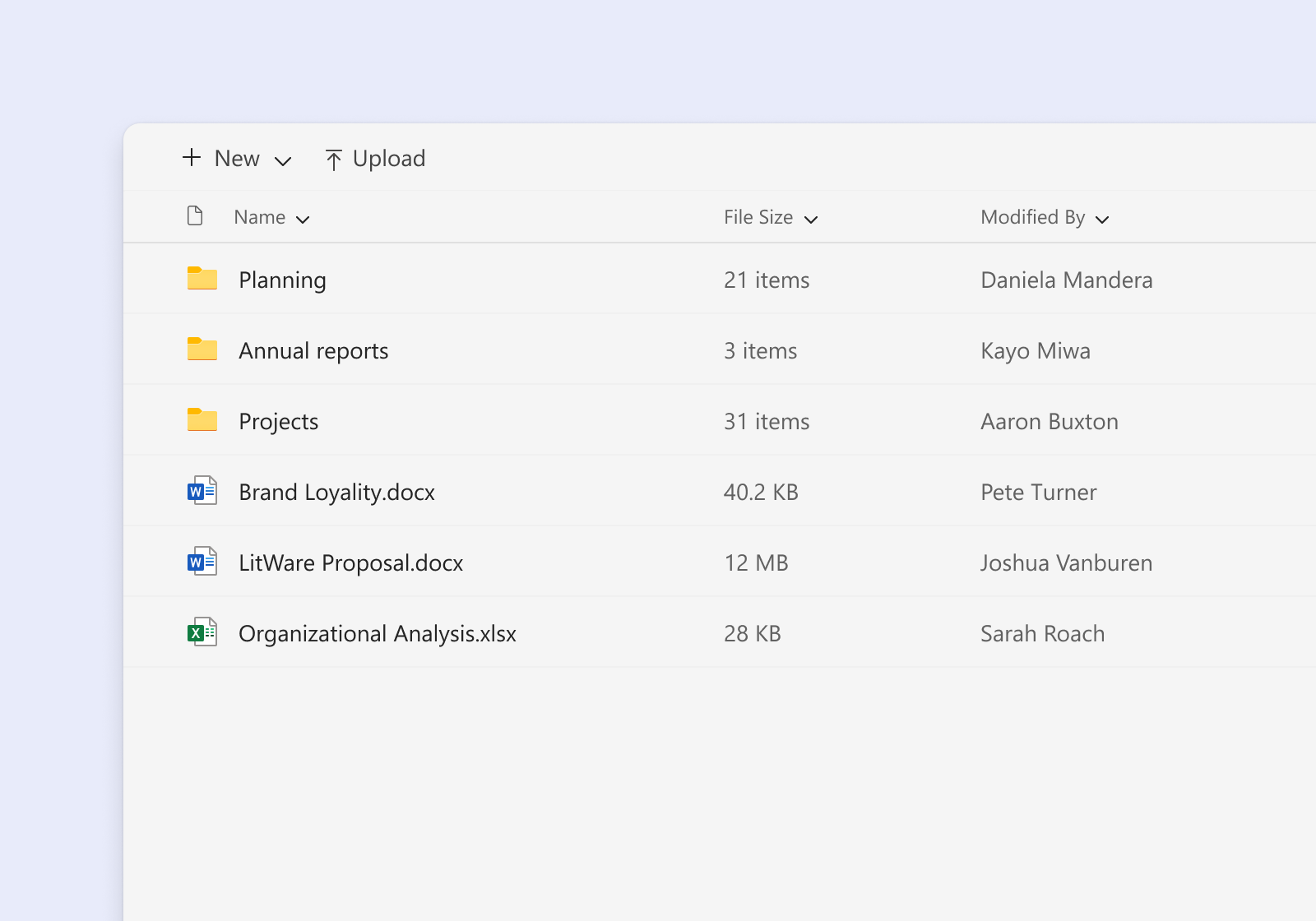 Example of files added to the Files control