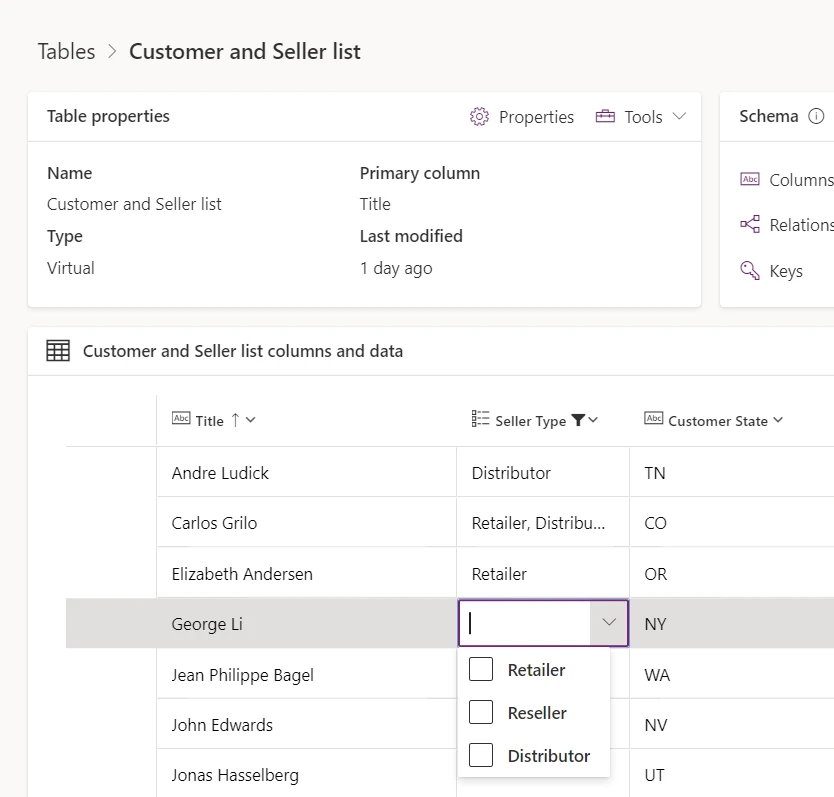 graphical user interface, table