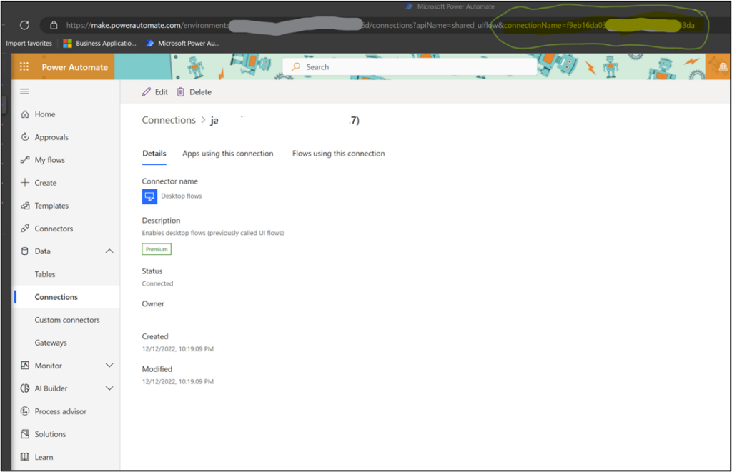 Extract the connection name from the URL