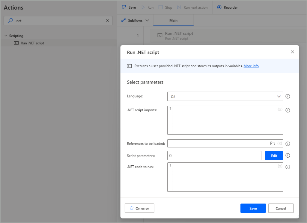 Run .NET script action