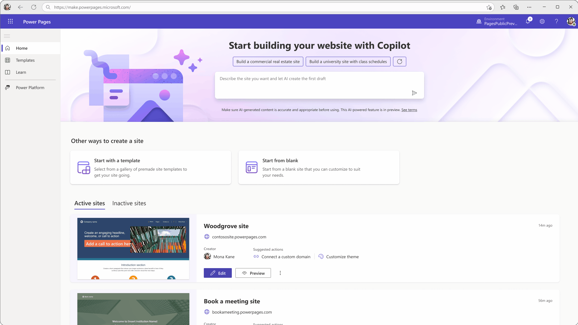 Power Pages copilot in Design Studio