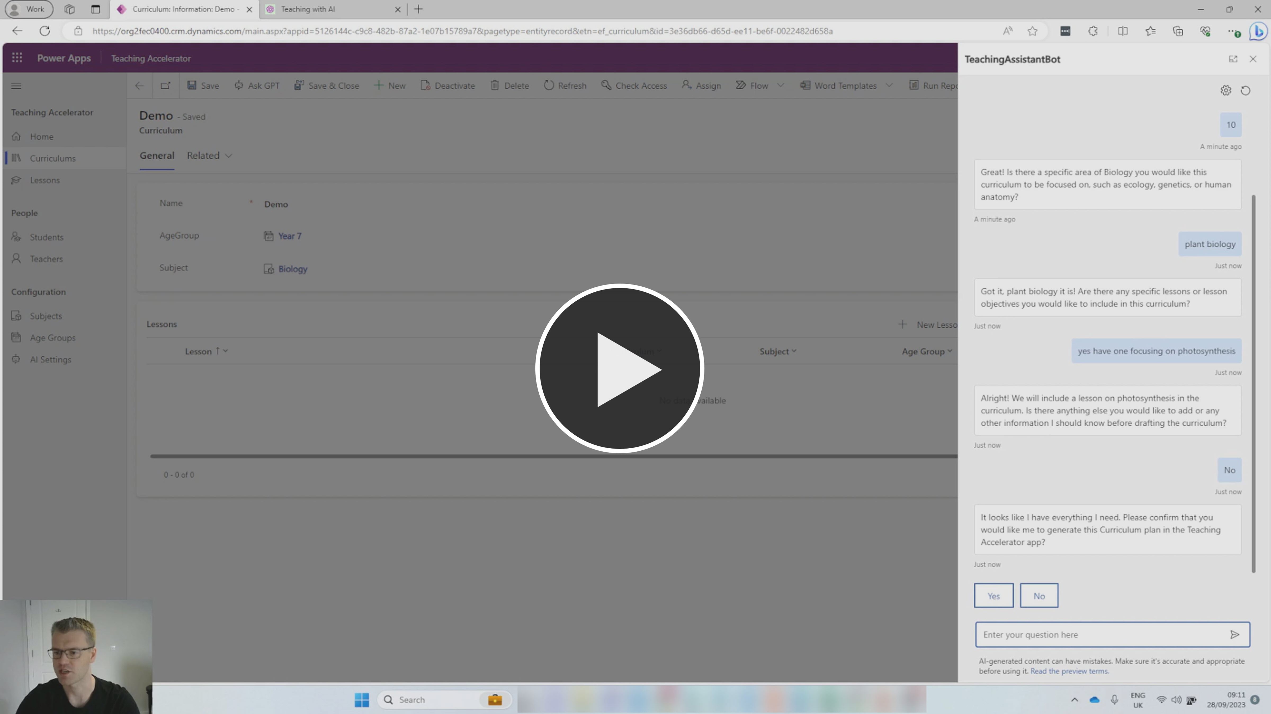 Elliot Fraser's Teaching Accelerator solution for teachers where generative AI is used to help create lessons, plans for lessons and curriculum of lessons.