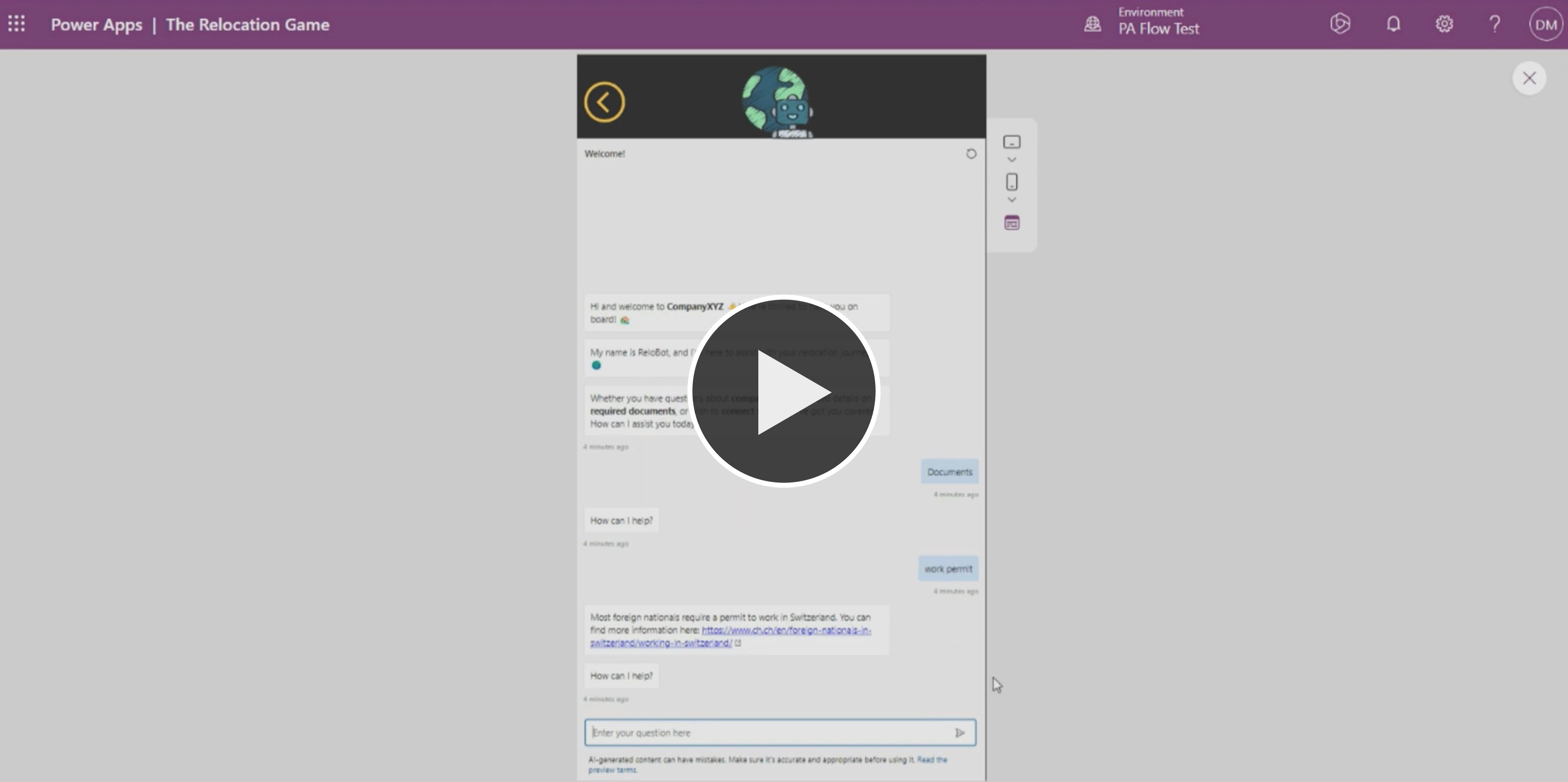 Employees interact with copilot to learn more about their benefit, what the required documentation is for their relocation and can be connected to the HR team.